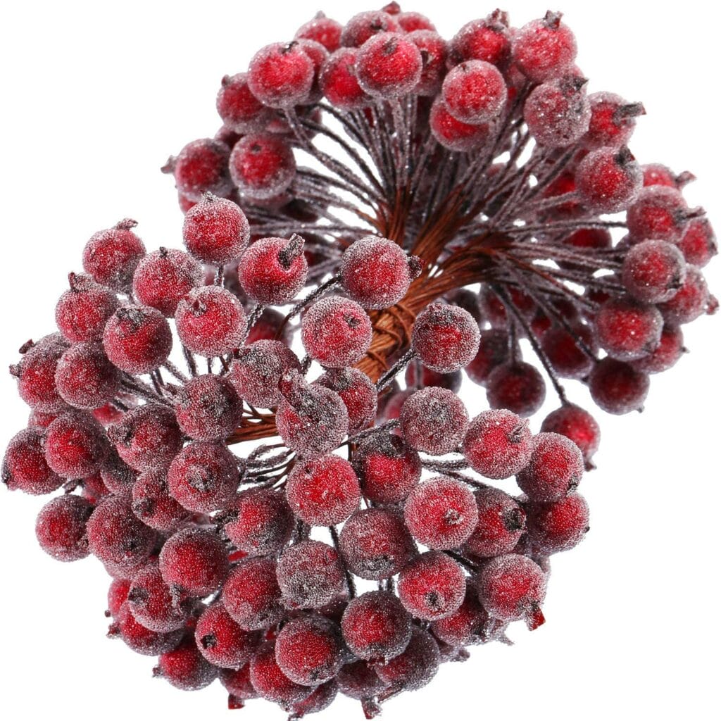 400 Pieces Tatuo Artificial Frosted Holly Berries Fake 12 mm Mini Christmas Fruit Berry Flower Decor (Dark Red)