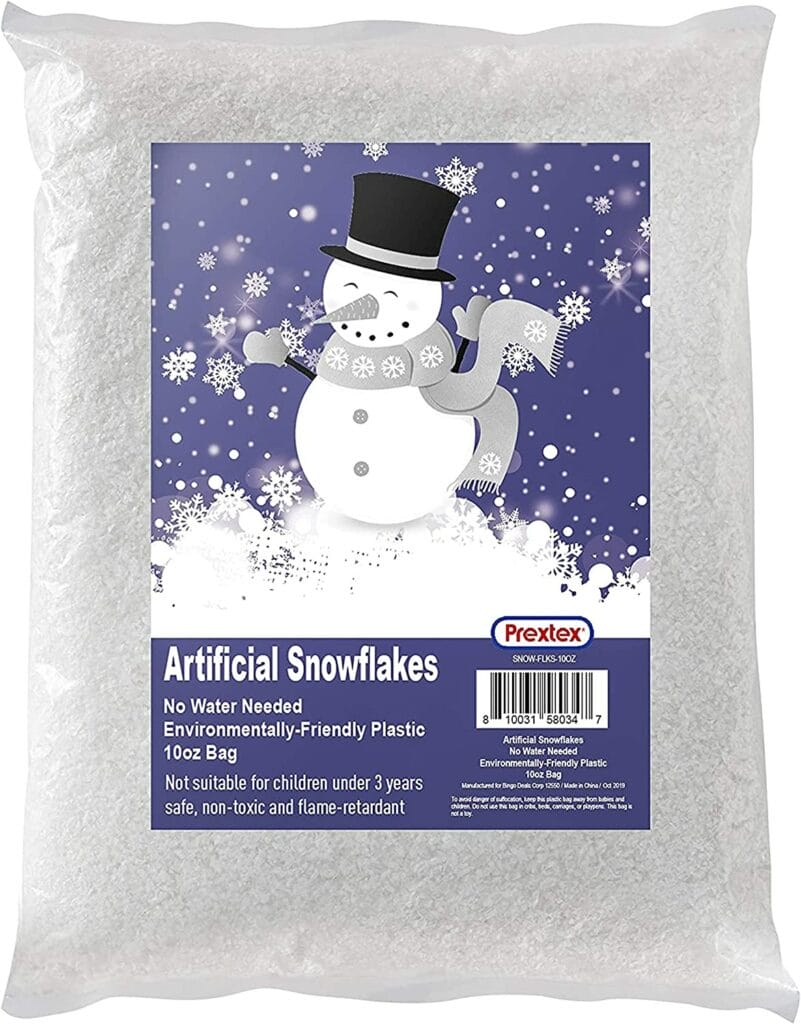 Artificial Snow 10 Ounces Fake Snow Decoration for Winter Decoration, Village Displays - Sparkling White Dry Plastic Snowflakes for Holiday Decor and Winter Displays