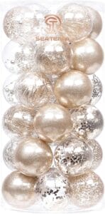 Sea Team 60mm 2.36 Shatterproof Clear Plastic Christmas Ball Ornaments Decorative Xmas Balls Baubles Set with Stuffed Delicate Decorations 30 Counts, Champagne