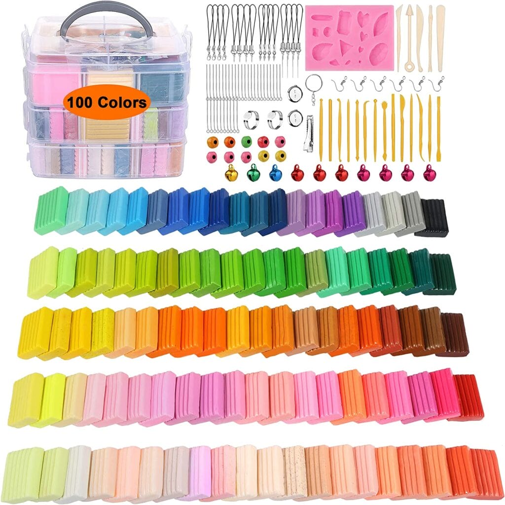 Polymer Clay, Vivimee 100 Colors 1 oz Oven Bake Modeling Clay Kit, Modeling Clay with 19 Creation Tools and 10 Kinds of Accessories, Soft Polymer Clay, Ideal DIY Art Craft Clay Gift for Adults Kids