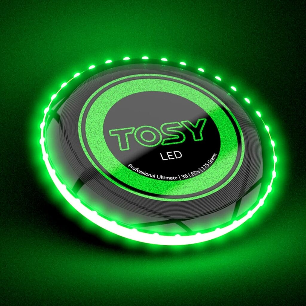 TOSY 36 and 360 LEDs Frisbee - Extremely Bright Flying Disc, Smart Modes, Glow in The Dark, Auto Light Up, Rechargeable, 175g, Ideas for Outdoor/Camping/Beach/Backyard/Lawn Games