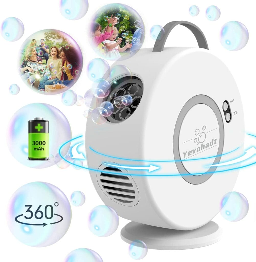 Bubble Machine for Kids Toddlers, Automatic Bubble Blower Rechargeable for 3 4 5 Year, Portable Bubble Maker Battery Bubble Toy, 90° 360° Auto Oscillation for Indoor Outdoor Birthday Parties