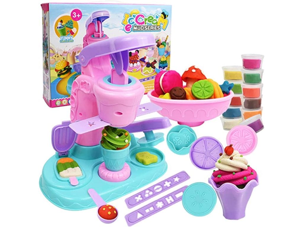  Playdough Tool Set for Toddlers, 36Pcs Kitchen Creations Noodle  Playset and Ice Cream Maker Machine Playdough Kit for Kids Boys and Girls  Dough Birthday Holiday Gift for Kids(16 Colors Dough Included) 