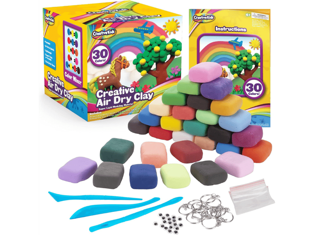 Creative Kids Air Dry Clay Modeling Crafts Kit for Children - Super Light Nontoxic - 30 Vibrant Colors & 3 Clay Tools - STEM Educational DIY Molding Set - Easy Instructions – Gift for Boys & Girls 4+
