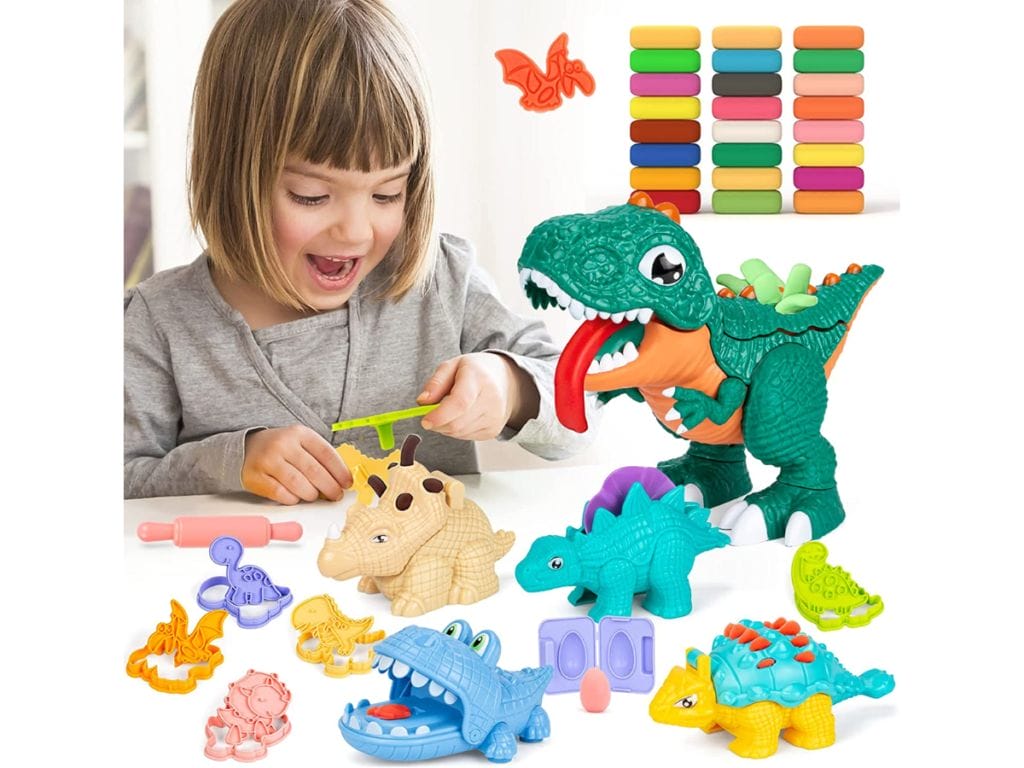 Dinosaur Play Dough Sets for Toddlers, Play Dough Tool Kit for Kids,36 Pcs Play Dough Accessories Dinosaur Playset Toys for Kids 3-5 (24 Pack Dough)
