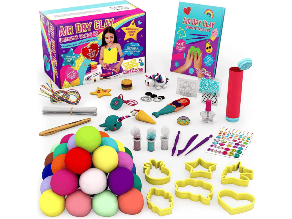 GirlZone Air Dry Clay Ultimate Craft Kit, Over 100 Piece Kids Modeling Clay Set, Air Dry Clay for Kids with No Baking Required, Arts and Crafts for Girls Age 3+ (Regular Size)
