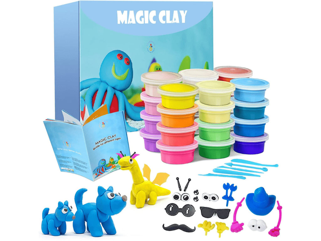 Modeling Clay Kit - 24 Colors Air Dry Ultra Light Magic Clay, Soft & Stretchy DIY Molding Clay with Tools, Animal Accessories, Easy Storage Box Kids Art Crafts Gift for Boys & Girls Age 3-12 year olds