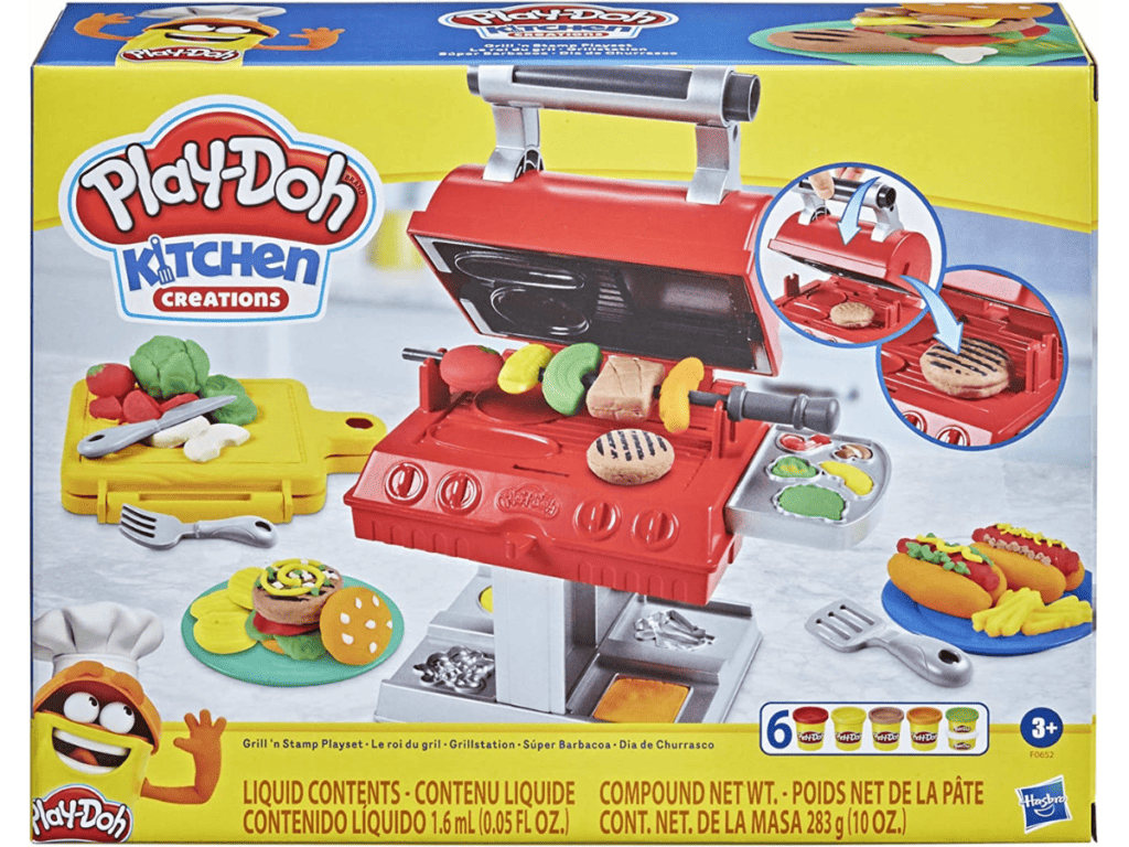 Play-Doh Kitchen Creations Grill 'n Stamp Playset for Kids 3 Years and Up with 6 Non-Toxic Modeling Compound Colors and 7 Barbecue Toy Accessories
