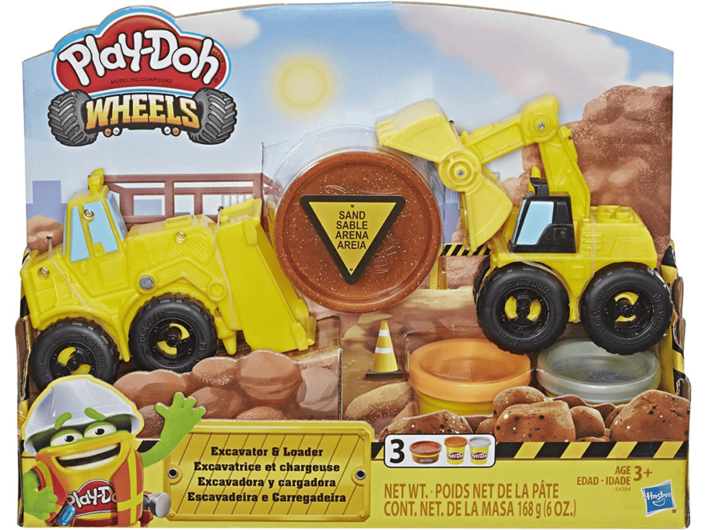 Play-Doh Wheels Excavator and Loader Toy Construction Trucks with Non-Toxic Sand Buildin' Compound Plus 2 Additional Colors
